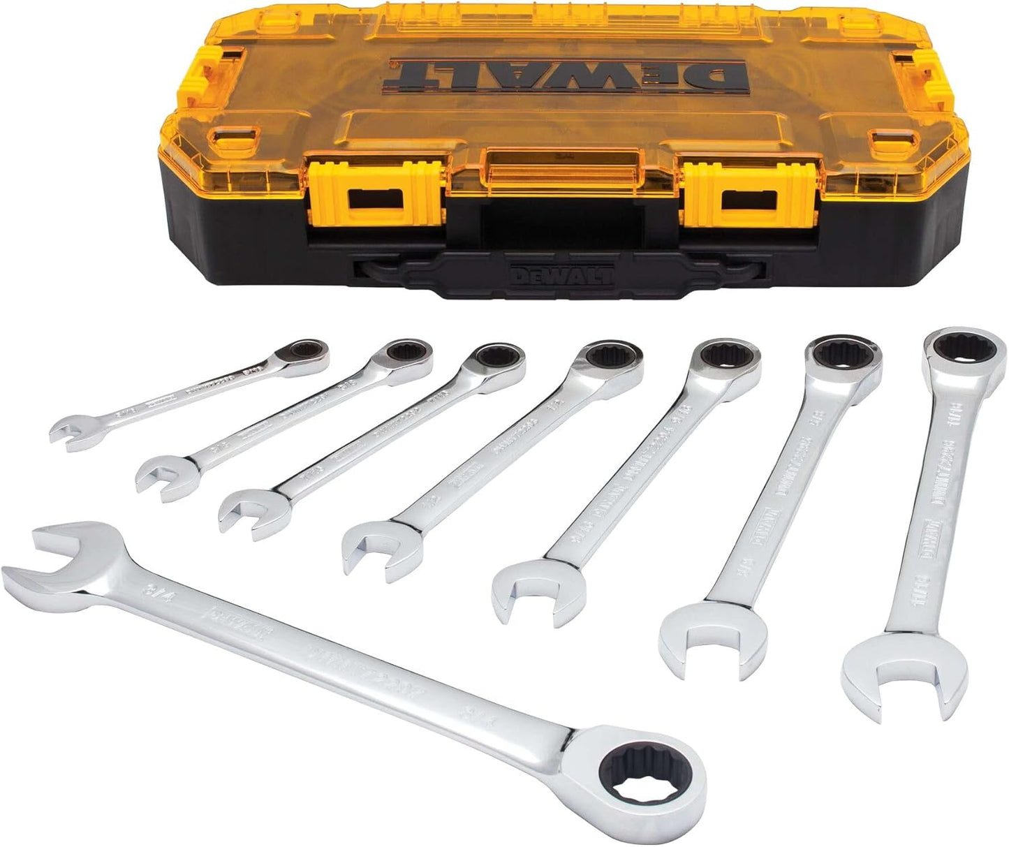 DEWALT Tough Box 8 PC SAE Ratcheting Wrench Set for Mechanics