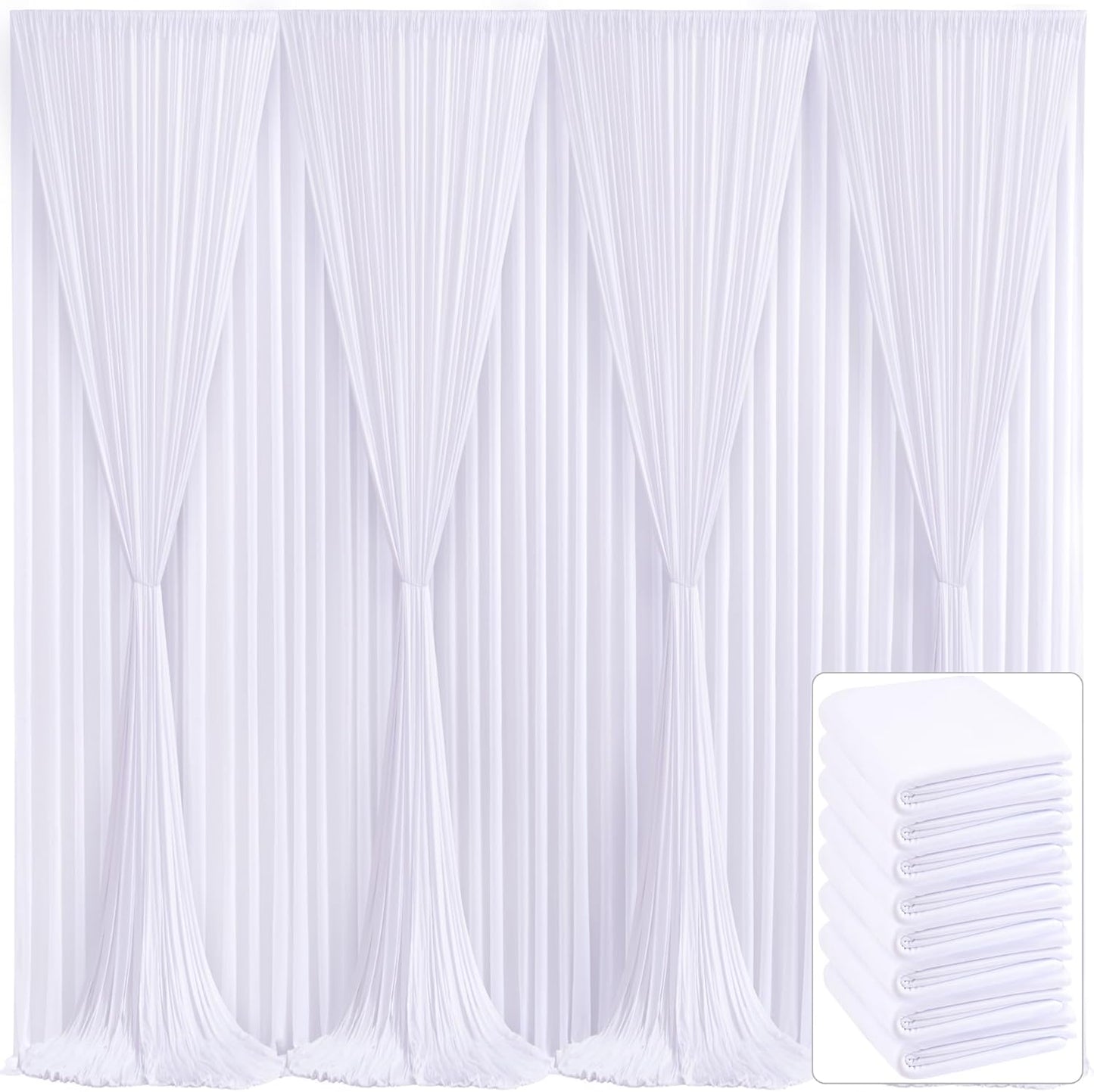 Elegant 8 Panels White Backdrop Curtain for Parties and Events