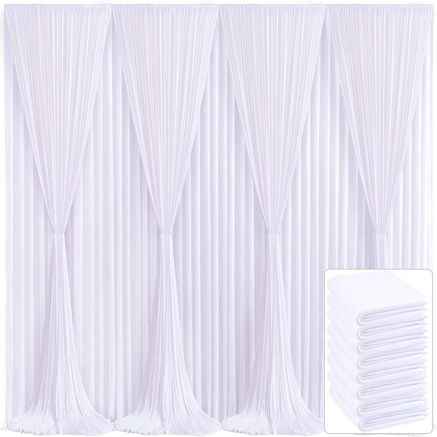 Elegant 8 Panels White Backdrop Curtain for Parties and Events