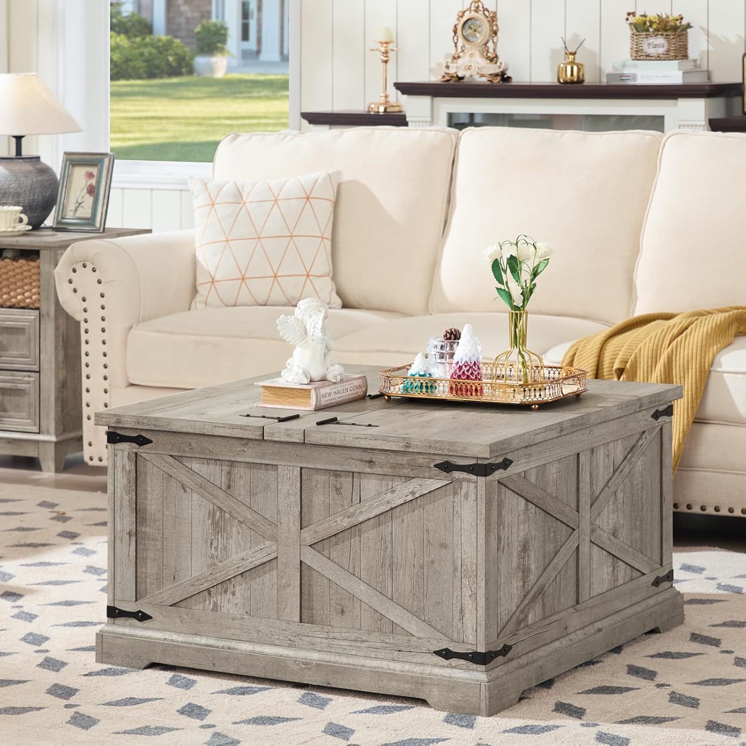 Farmhouse Coffee Table with Large Hidden Storage Compartment