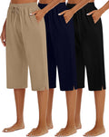 Women's Wide Leg Capris Drawstring Lounge Pants - 3 Pack