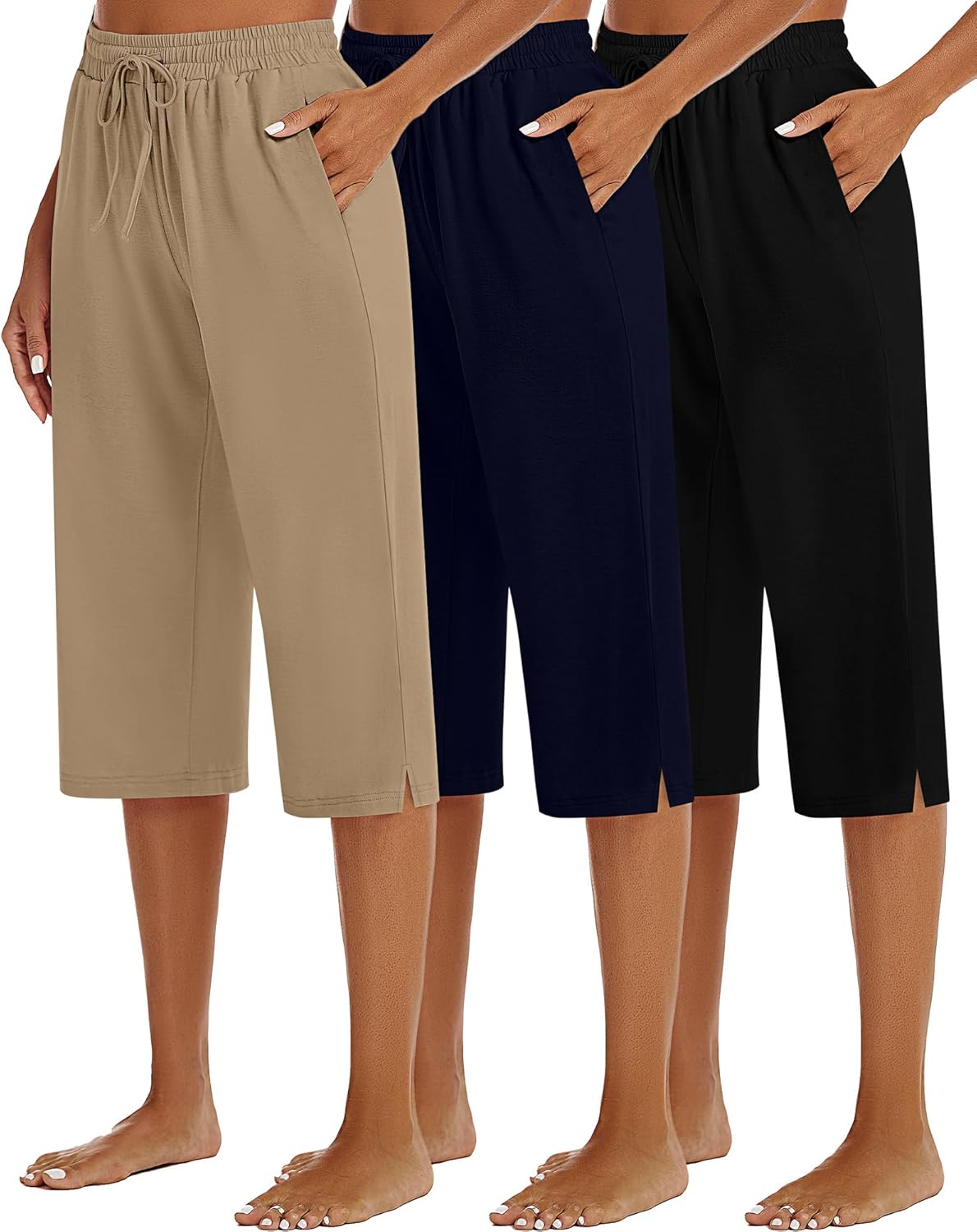 3 Pack Women's Capris Wide Leg Capri Pants with Pockets