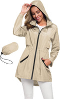 Women's Long Waterproof Raincoat with Hood - Lightweight Travel Trench