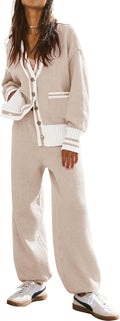Women's 2 Piece Lounge Set Cardigan Sweater Pants - Cozy Knit