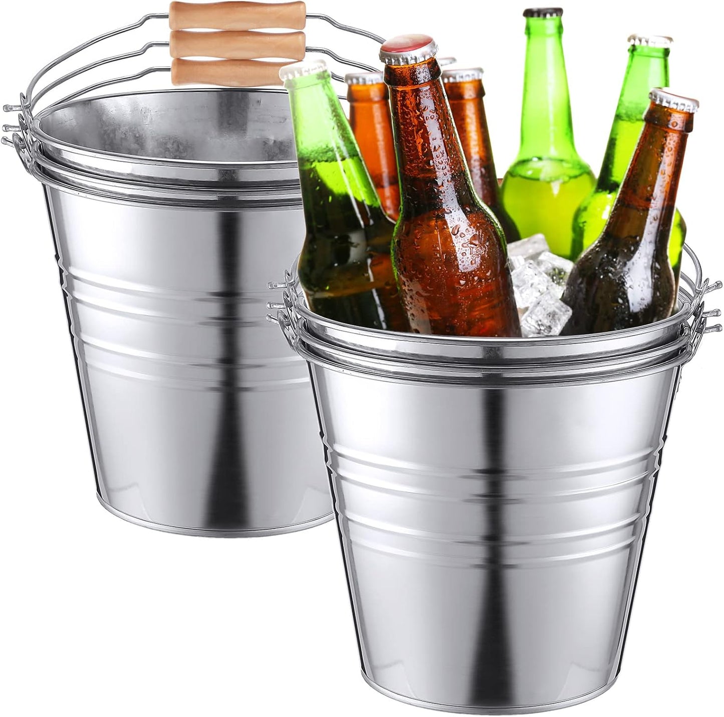 Large Metal Beer Buckets Set of 6 for Parties and Events
