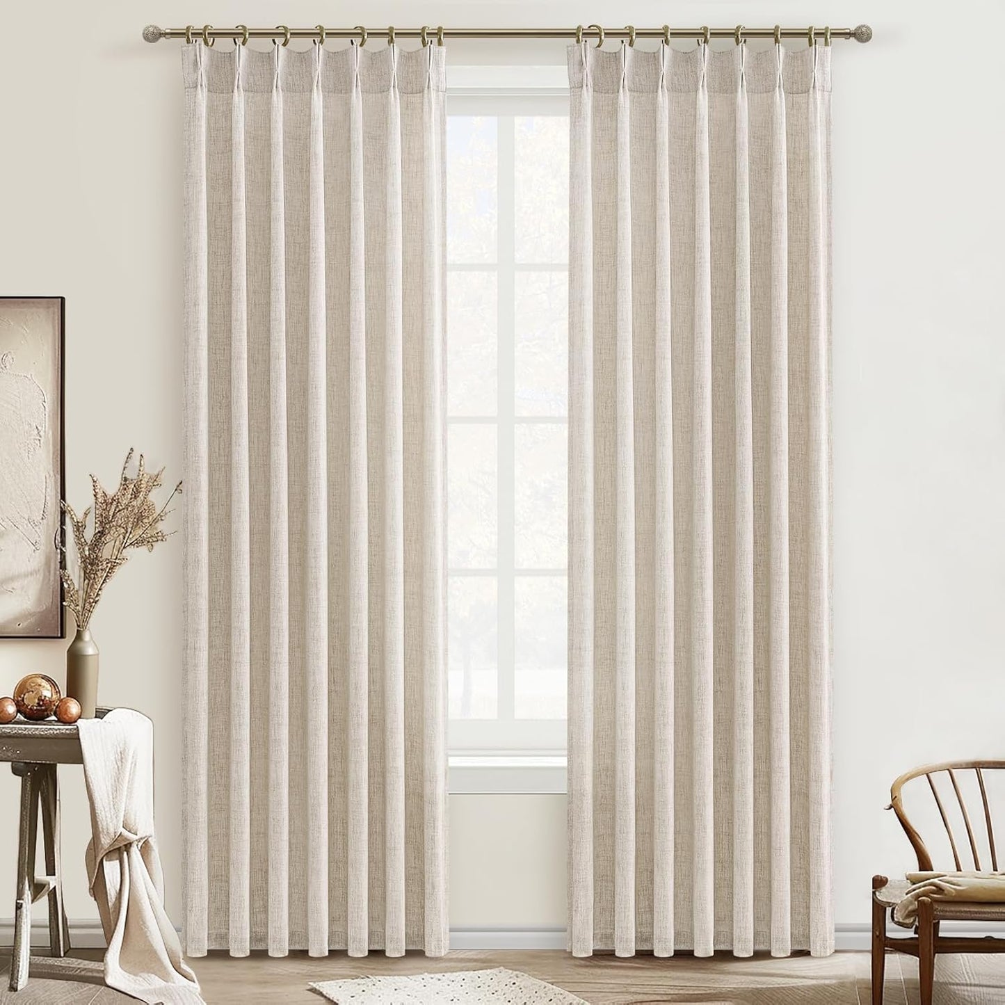 Pinch Pleat Semi Sheer Curtains 84 Inches Long for Bedroom