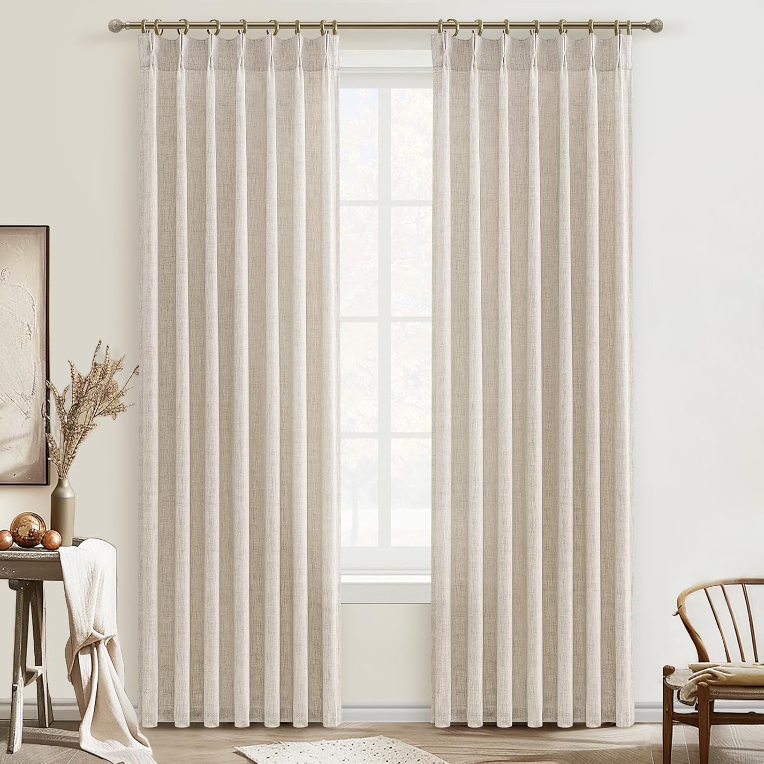 Pinch Pleat Semi Sheer Curtains 84 Inches Long for Bedroom