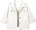 Hixiaohe Women 3/4 Sleeve Retro Short Denim Jacket - Light Blue Shoes