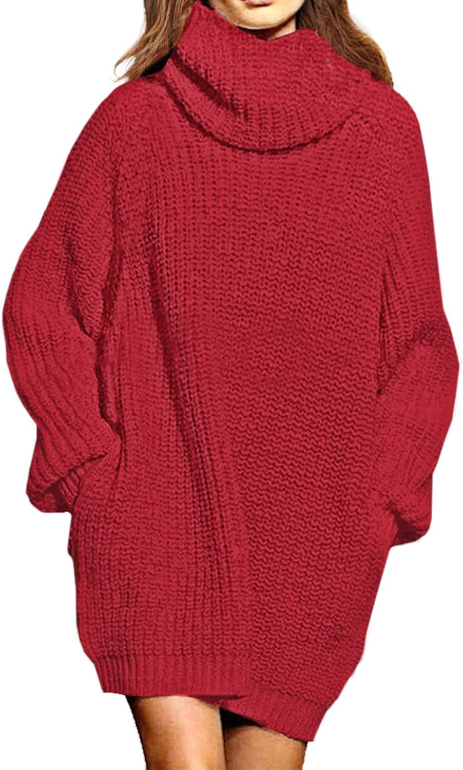 Pink Queen Women's Oversize Turtleneck Sweater Dress for All
