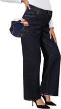 OUGES Womens Adjustable Waistband Maternity Jeans - Stretchy Wide Leg