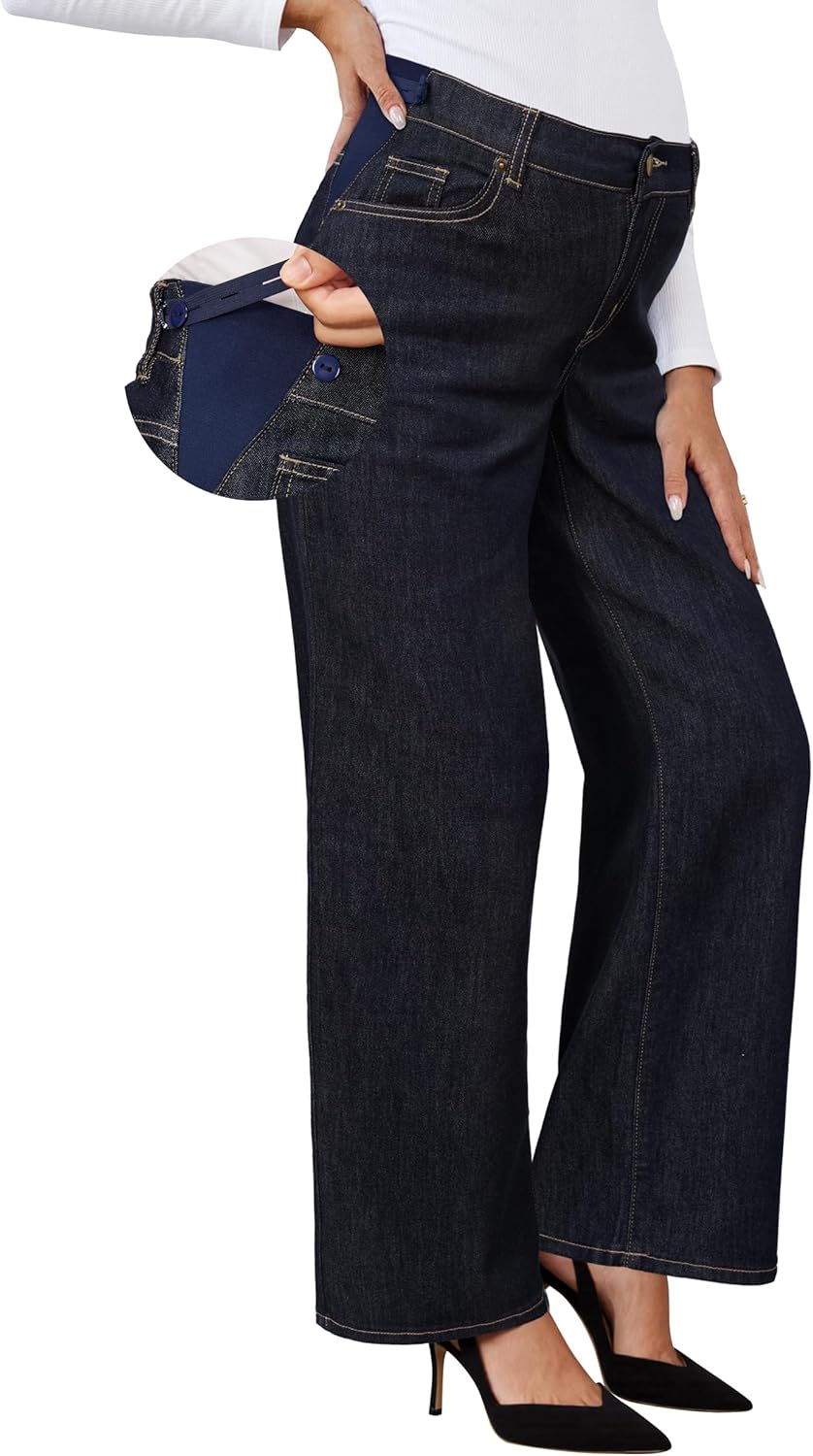 OUGES Womens Adjustable Waistband Maternity Jeans for Comfort
