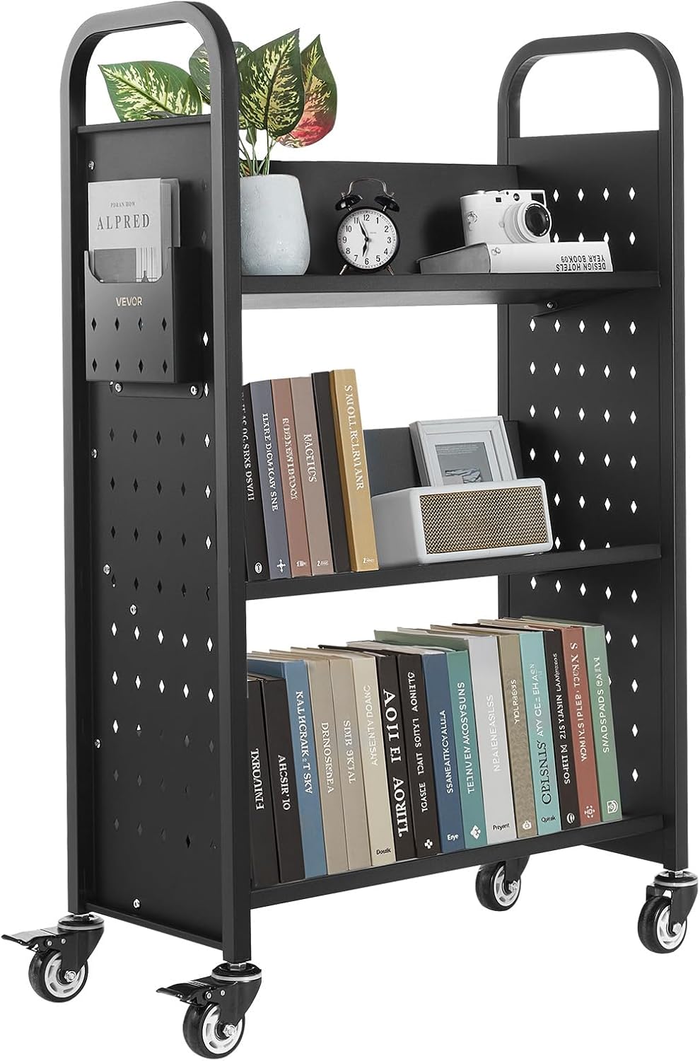 VEVOR Rolling Library Book Cart with 330 lbs Capacity for Home