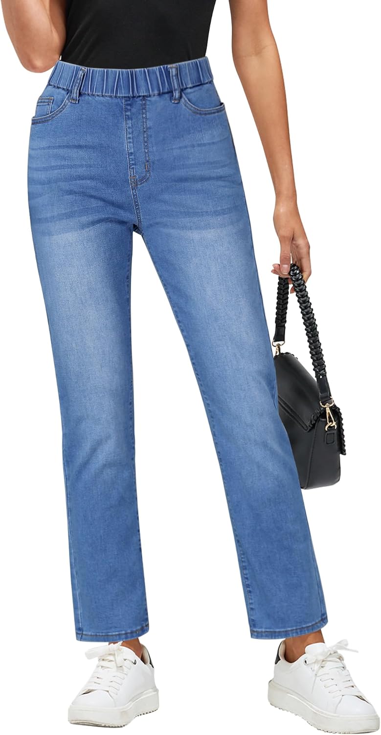 Trendy Pull On High Waisted Cropped Jeans for Women
