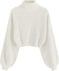 Cropped Turtleneck Sweater Lantern Sleeve Ribbed Knit - Cozy Crop any