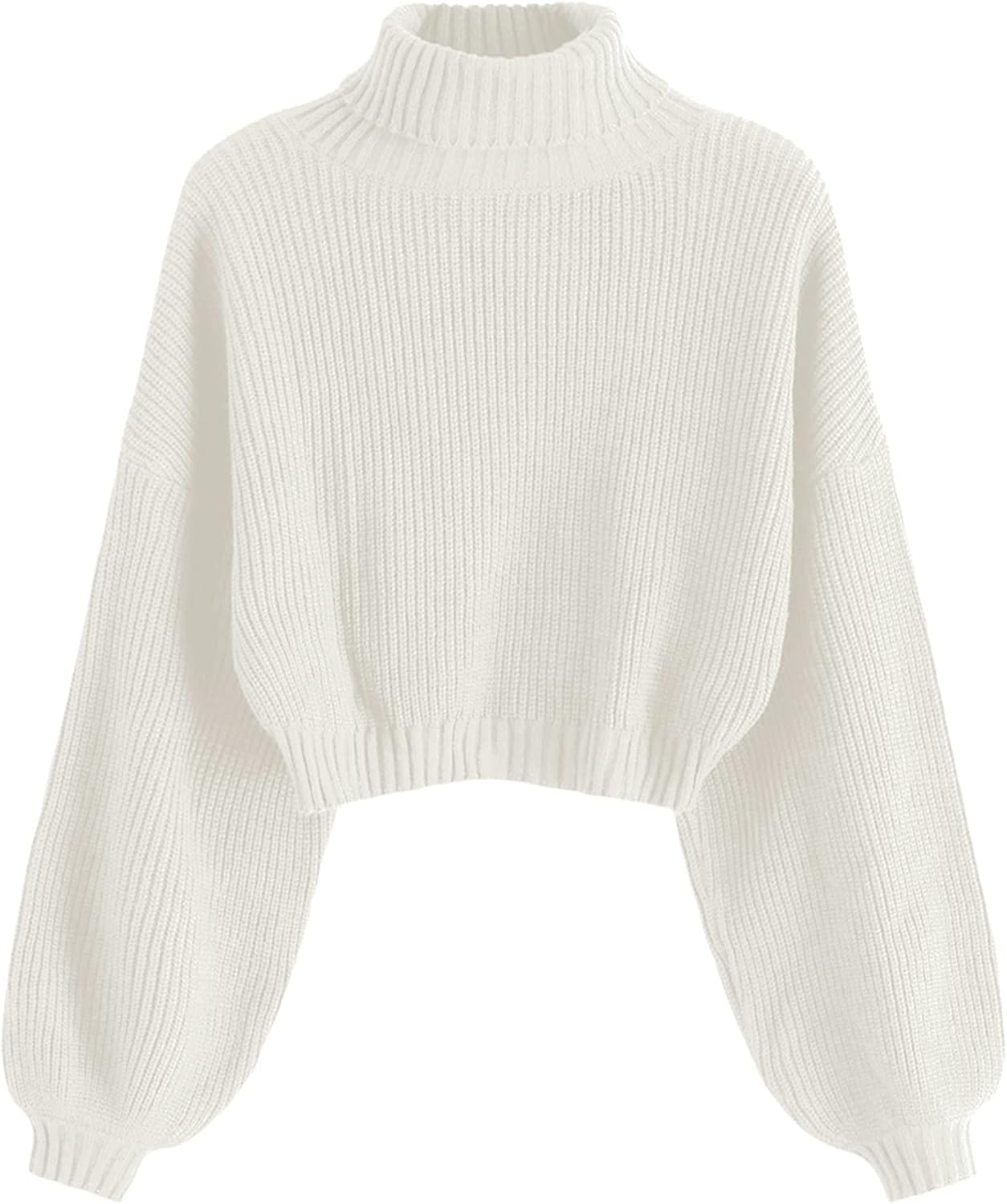 ZAFUL Women's Cropped Turtleneck Sweater with Lantern Sleeves