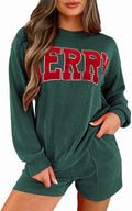 Womens Ribbed Pajama Sets Long Sleeve Top and Shorts - Cozy Lounge Set