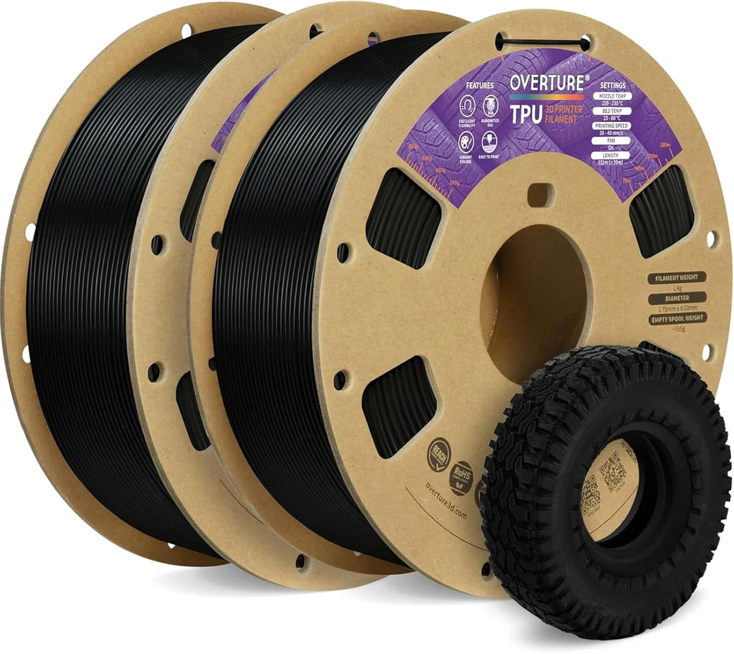 OVERTURE TPU Filament 1.75mm Flexible Roll for 3D Printing
