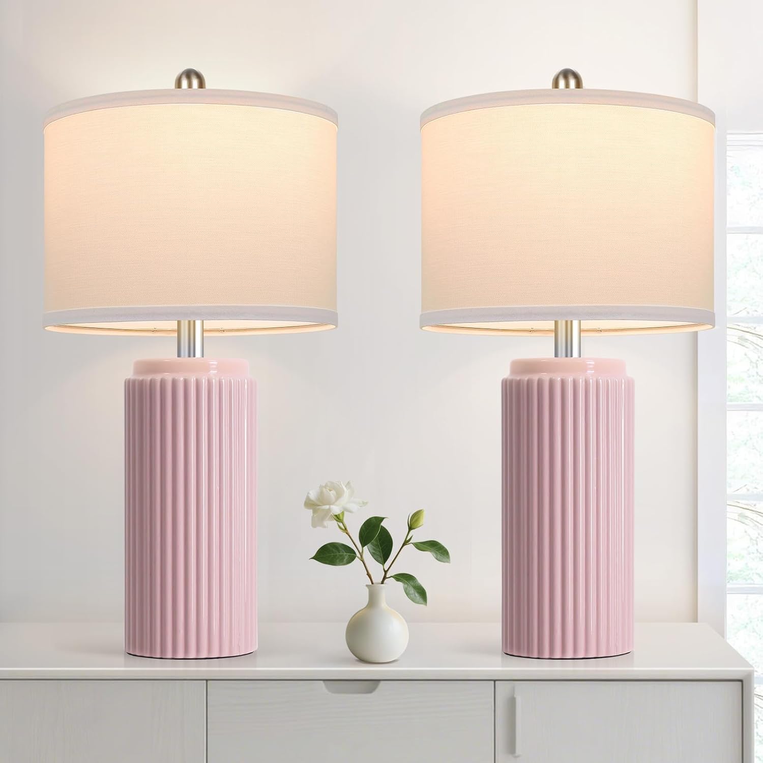 Modern Pink Table Lamps Set of 2 for Living Room and Bedroom