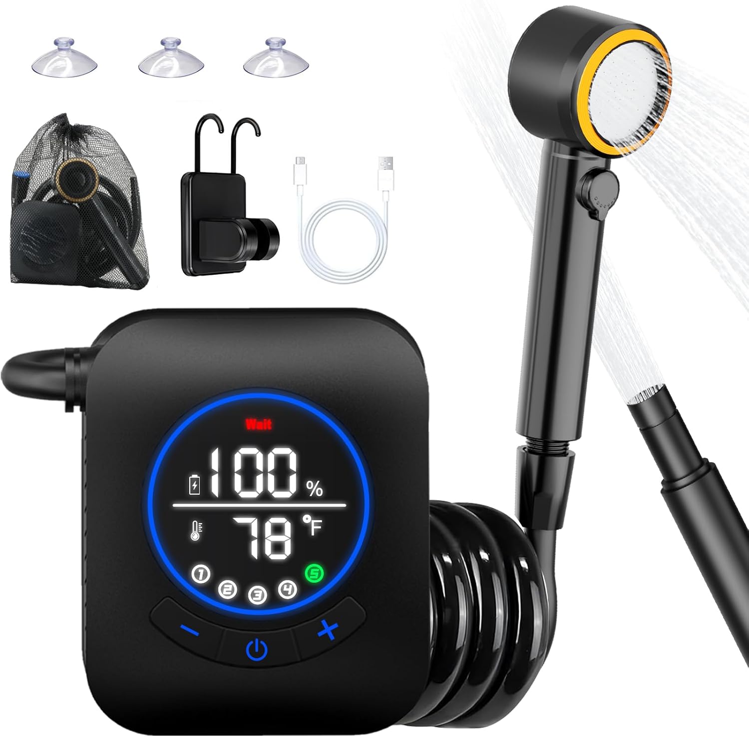 Portable Shower for Camping with 8000mAh Battery and LED Display