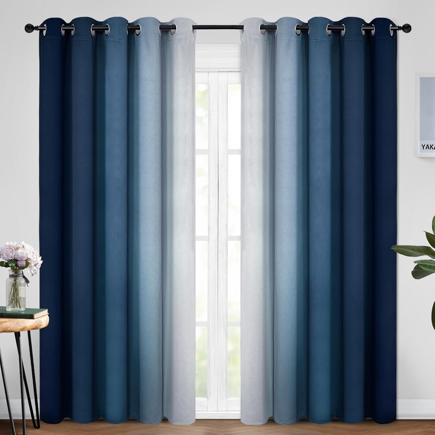 Yakamok Blue Ombre Curtains for Bedroom and Living Room Decor