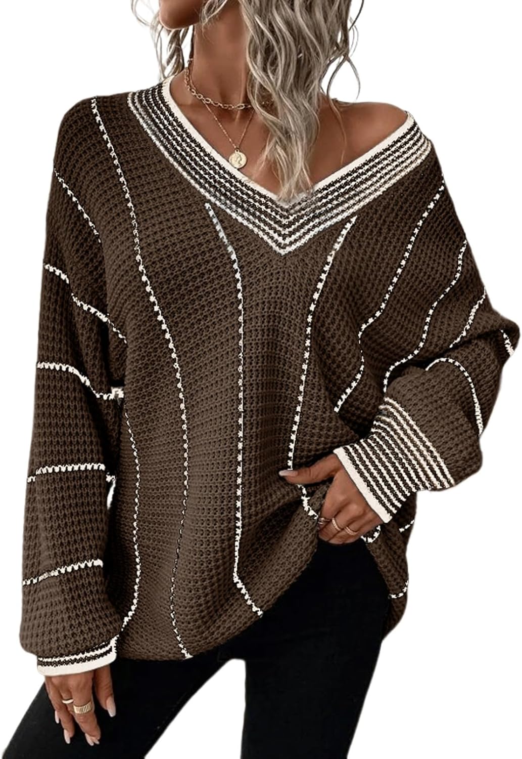 Dokotoo Womens Oversized Striped Tunic Sweaters for Casual Style