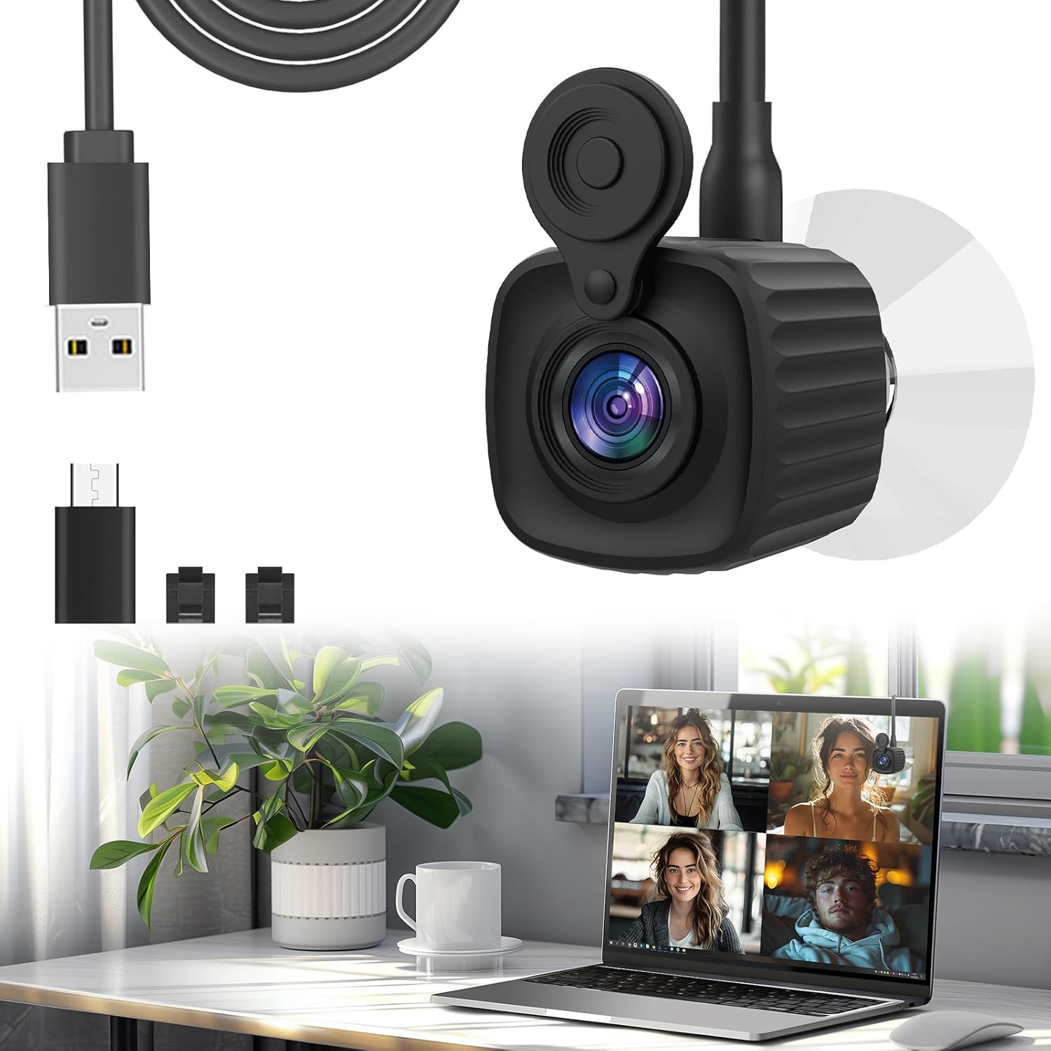 4K Autofocus Webcam with Eye Contact Correction for Zoom Calls