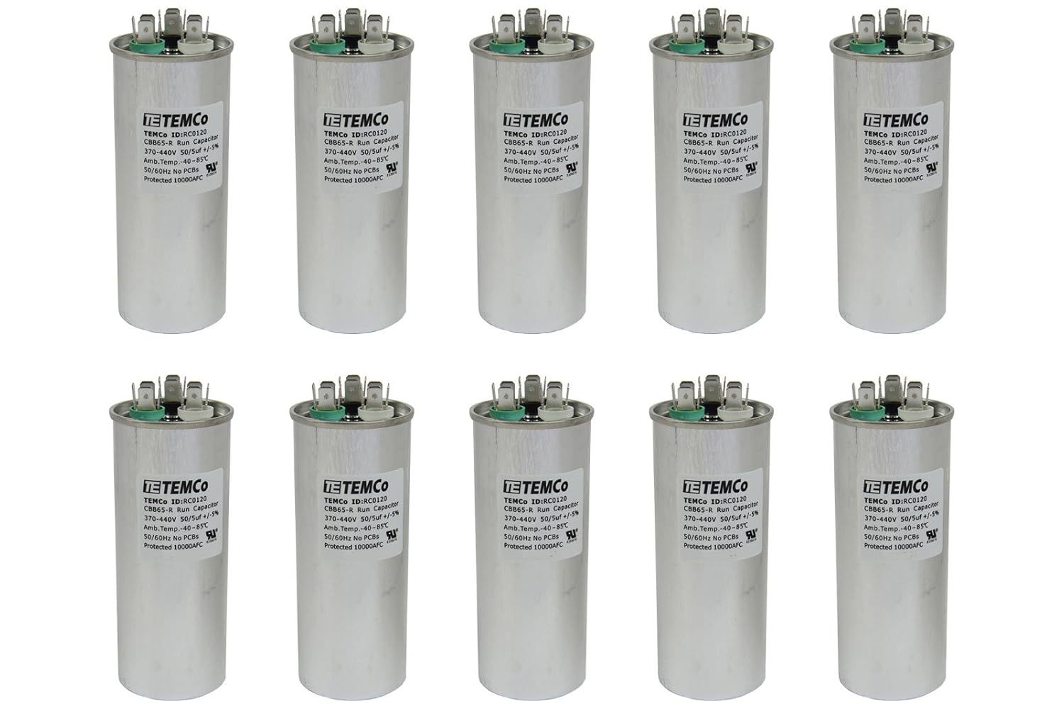 10 Pack 50+5 uF Dual Run Capacitor for HVAC AC Fan Applications