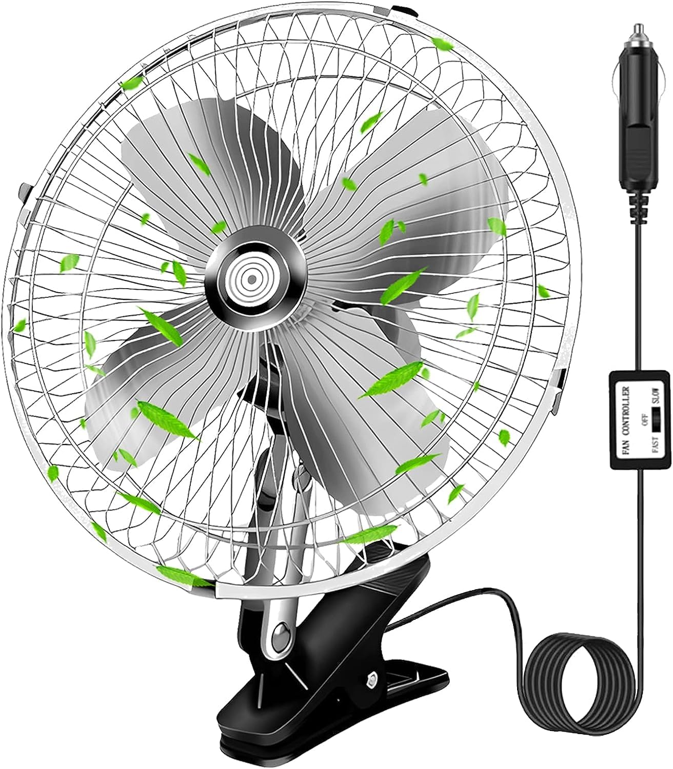 10-Inch Silver Cigarette Lighter Fan for Cars and Trucks