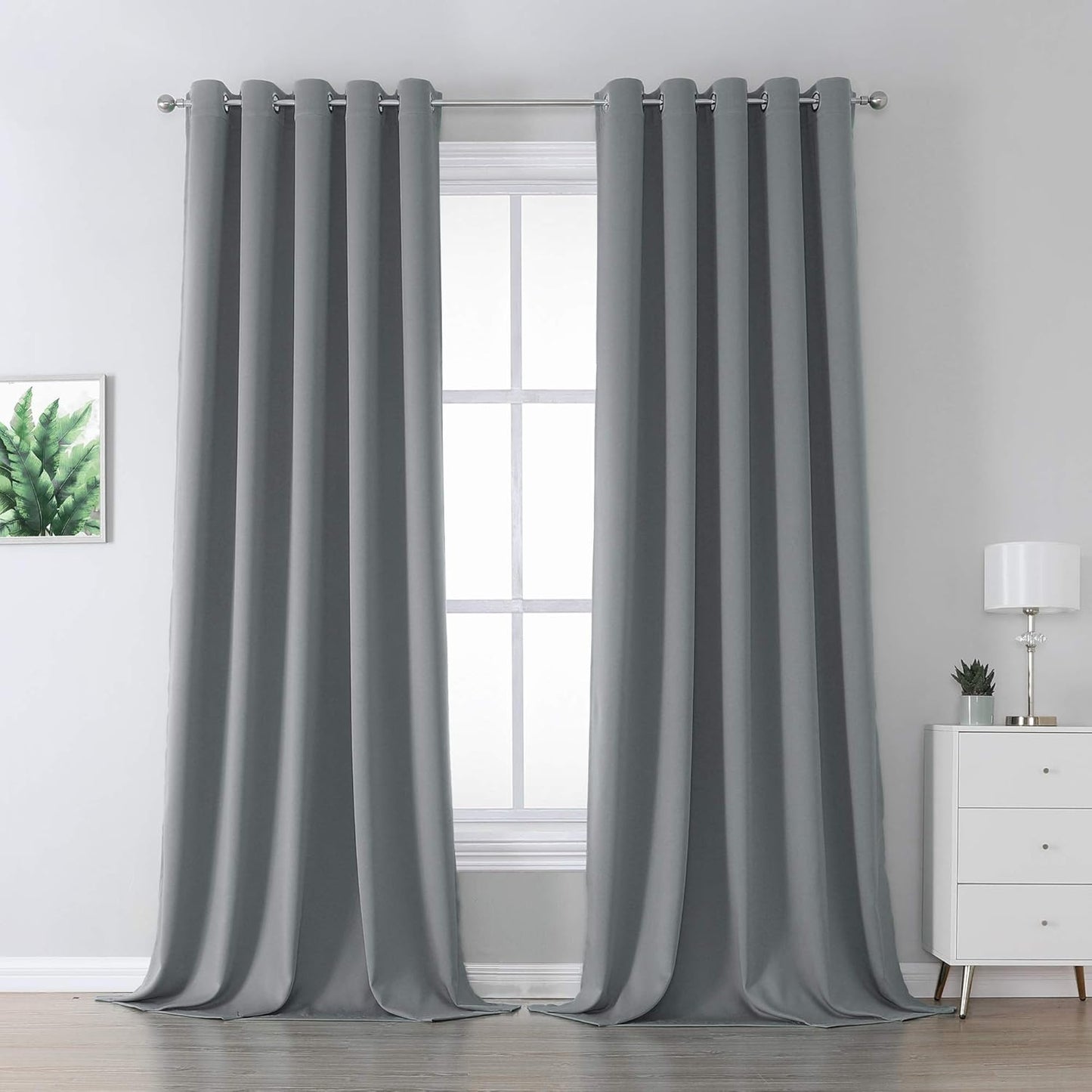 DUALIFE Grey Blackout Curtains for Bedroom 108 in Long Panels