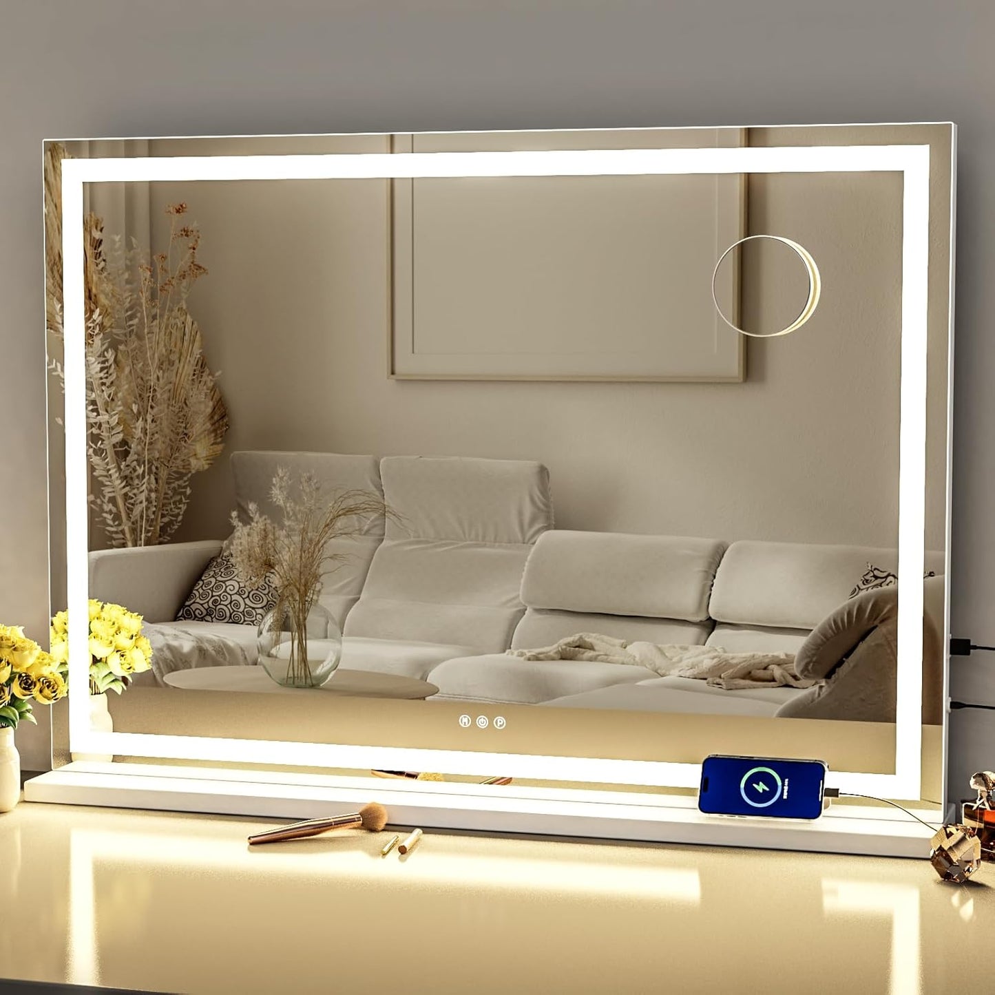 Large LED Makeup Mirror with Lights and 10X Magnification