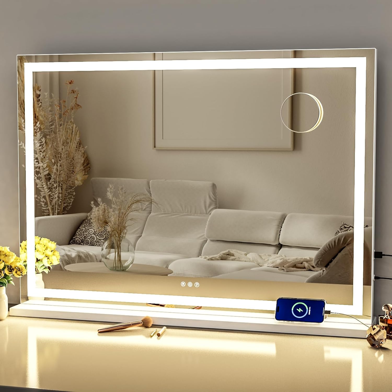 Large LED Makeup Mirror with Lights and 10X Magnification