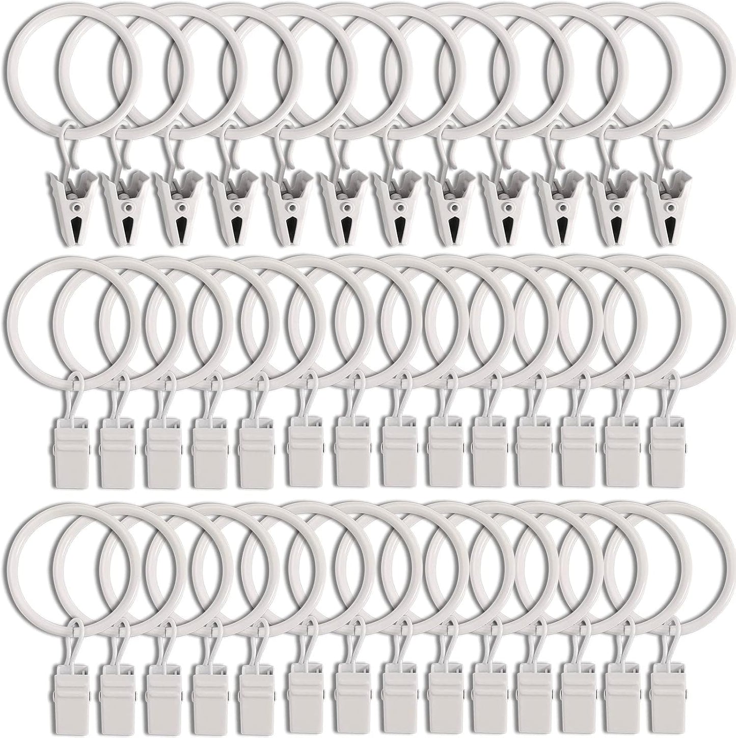 40 Pack White Curtain Rings with Clips - Securely Hang Drapery, 1.26 Interior Diameter