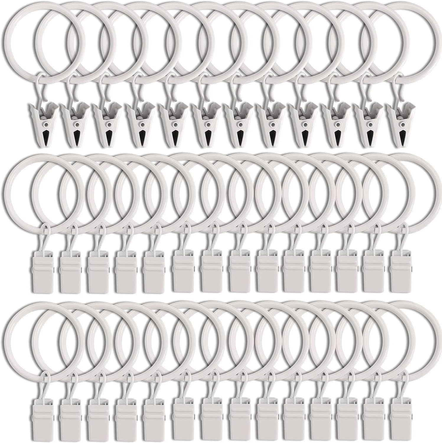40 Pack White Curtain Rings with Clips - Securely Hang Drapery, 1.26 Interior Diameter