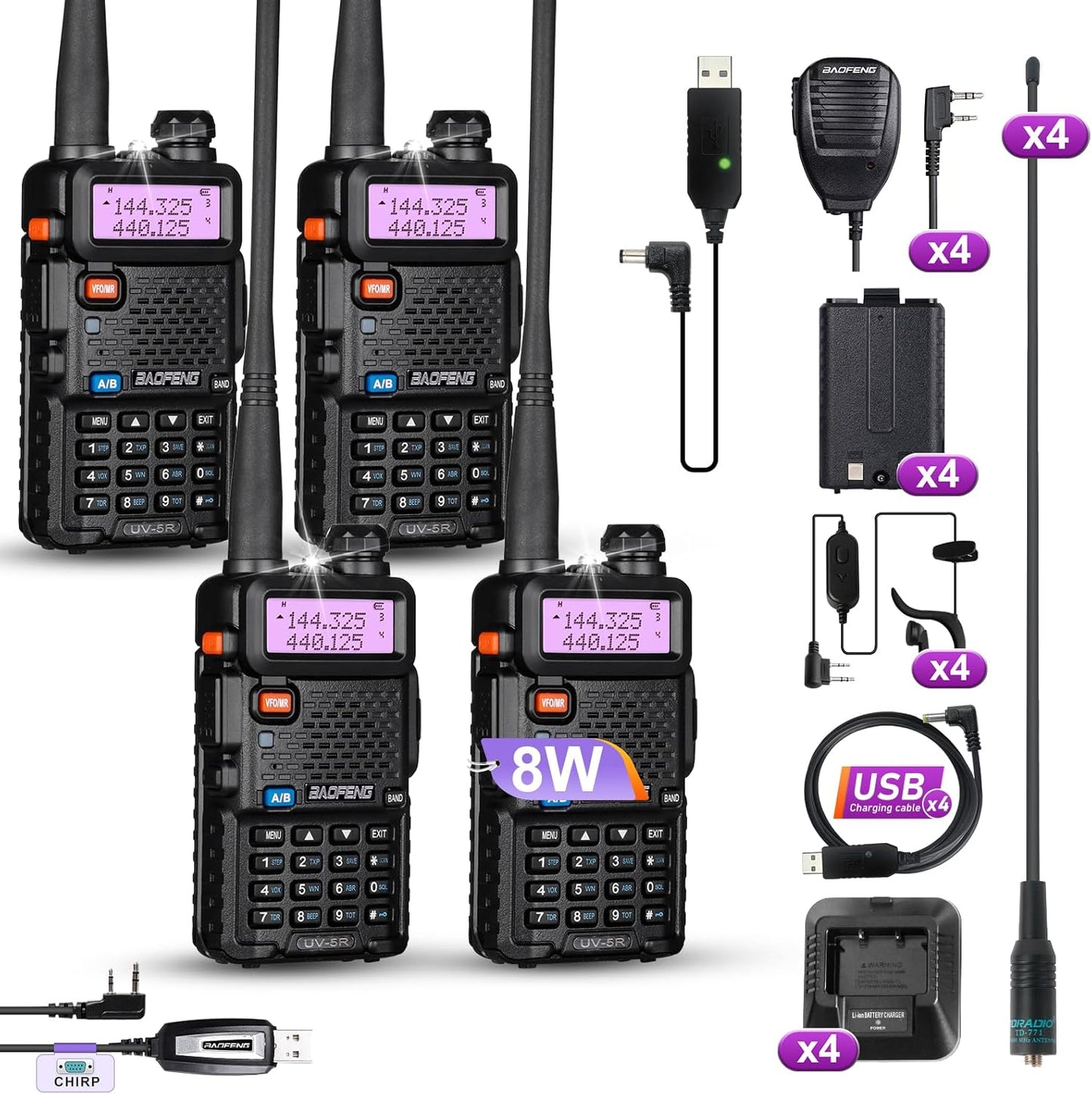 BAOFENG Radio UV-5R 8W Handheld 4Pack for Outdoor Survival
