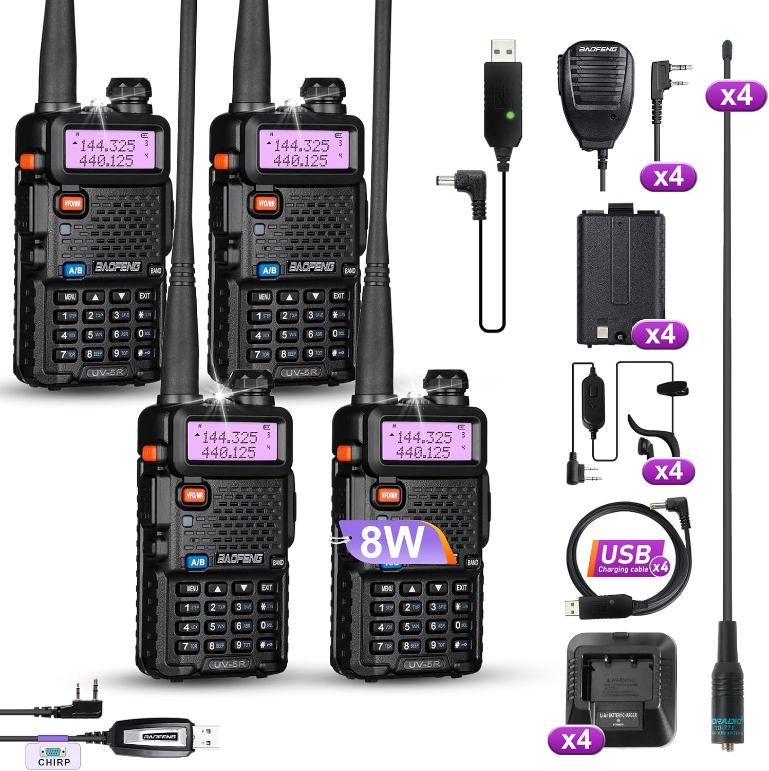 BAOFENG Radio UV-5R 8W Handheld 4Pack for Outdoor Survival