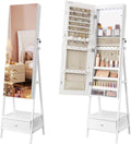 Mirror Jewelry Cabinet Standing with LED Lights - Space-Saving