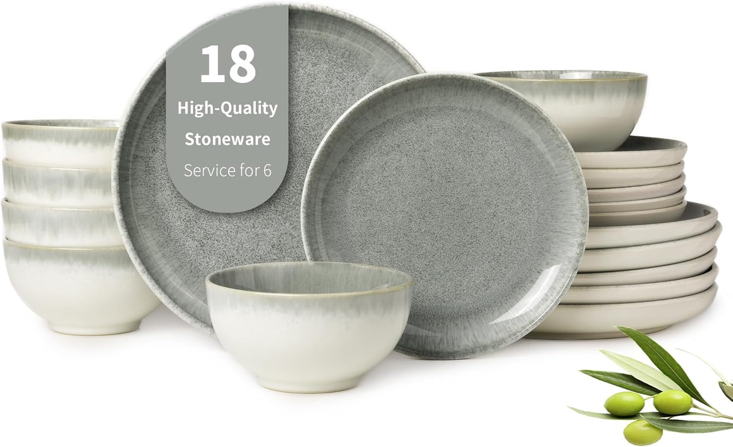 Ceramic Dinnerware Sets for 6, 18 Pieces Stoneware Plates