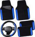 Black & Blue Faux Leather Steering Wheel Cover and Floor Mats - Sporty