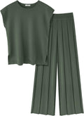 Ekouaer Lounge Sets for Women Two Piece Knit Cap Sleeve Top & Pleated
