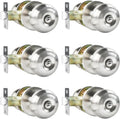 Privacy Door Knobs 6 Pack Satin Nickel with Lock - Interior Privacy