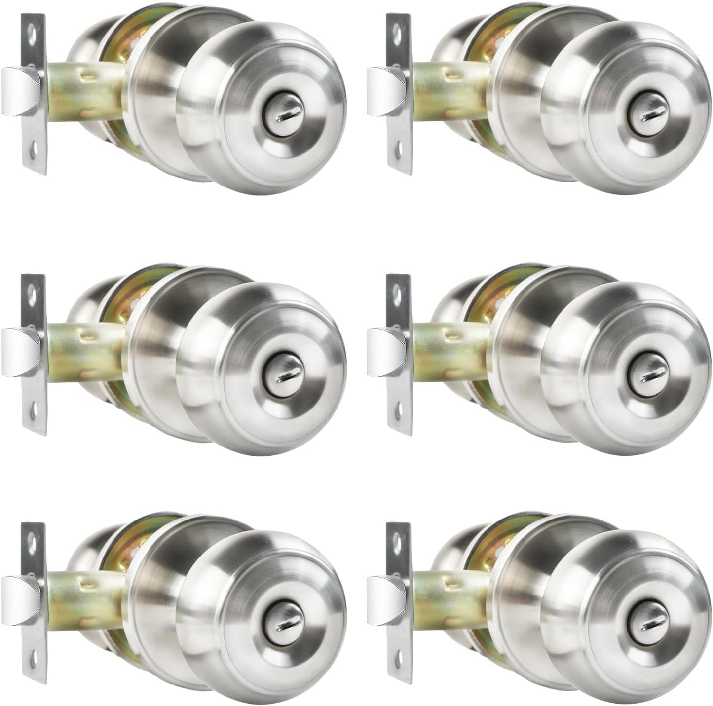 Privacy Door Knobs 6 Pack Satin Nickel Keyless Locksets for Home