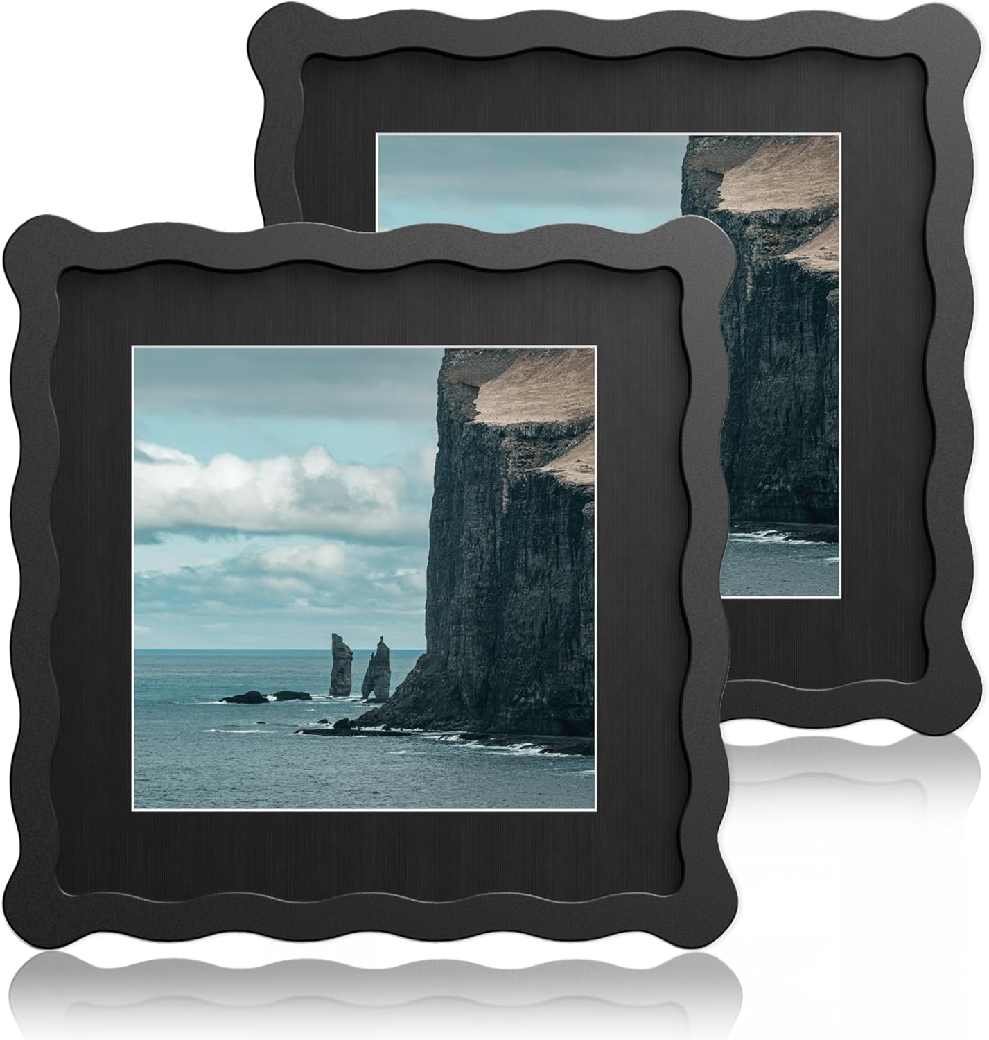 8X8 Wavy Picture Frame with Mat for 6X6 Photos - 2 Pack