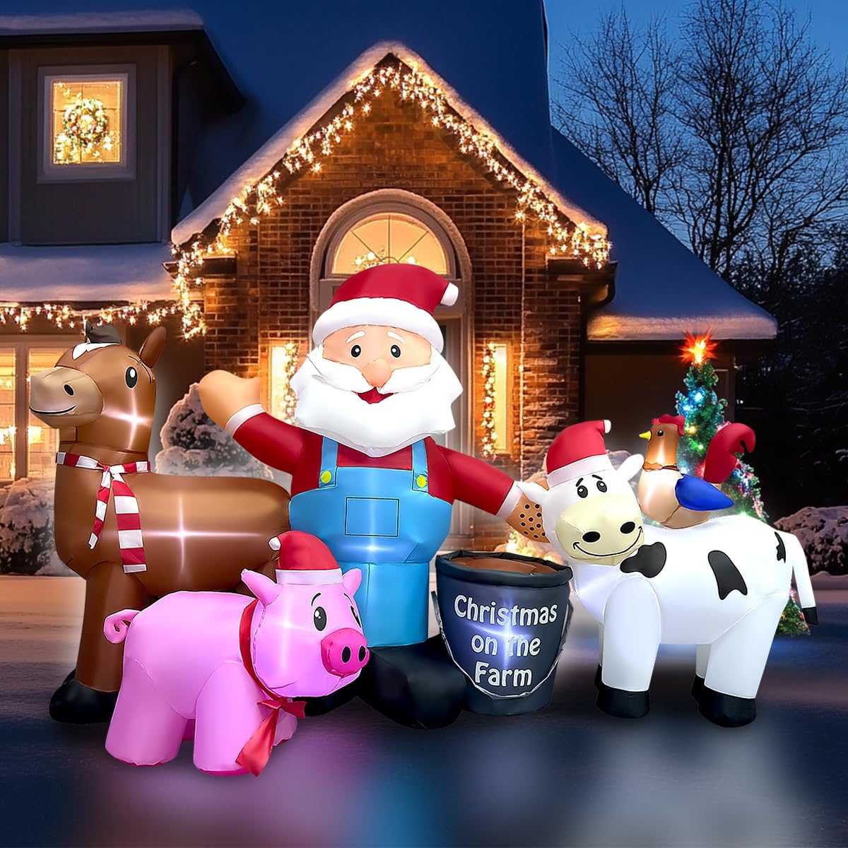 8ft Long Christmas Inflatables Santa Farm Scene by mowholm