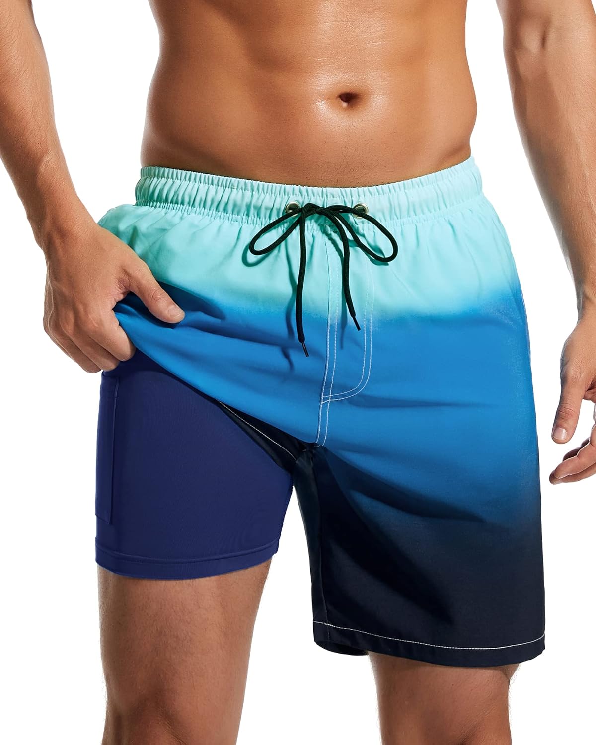 SILKWORLD Mens Swim Trunks Quick Dry 2 in 1 Shorts for Comfort