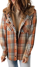 Dokotoo Womens Plaid Shacket Jacket Long Sleeve Hooded Coat - Warm
