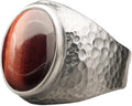 Red Tiger Eye Men's Sterling Silver Ring - Hammered Oval Solitaire