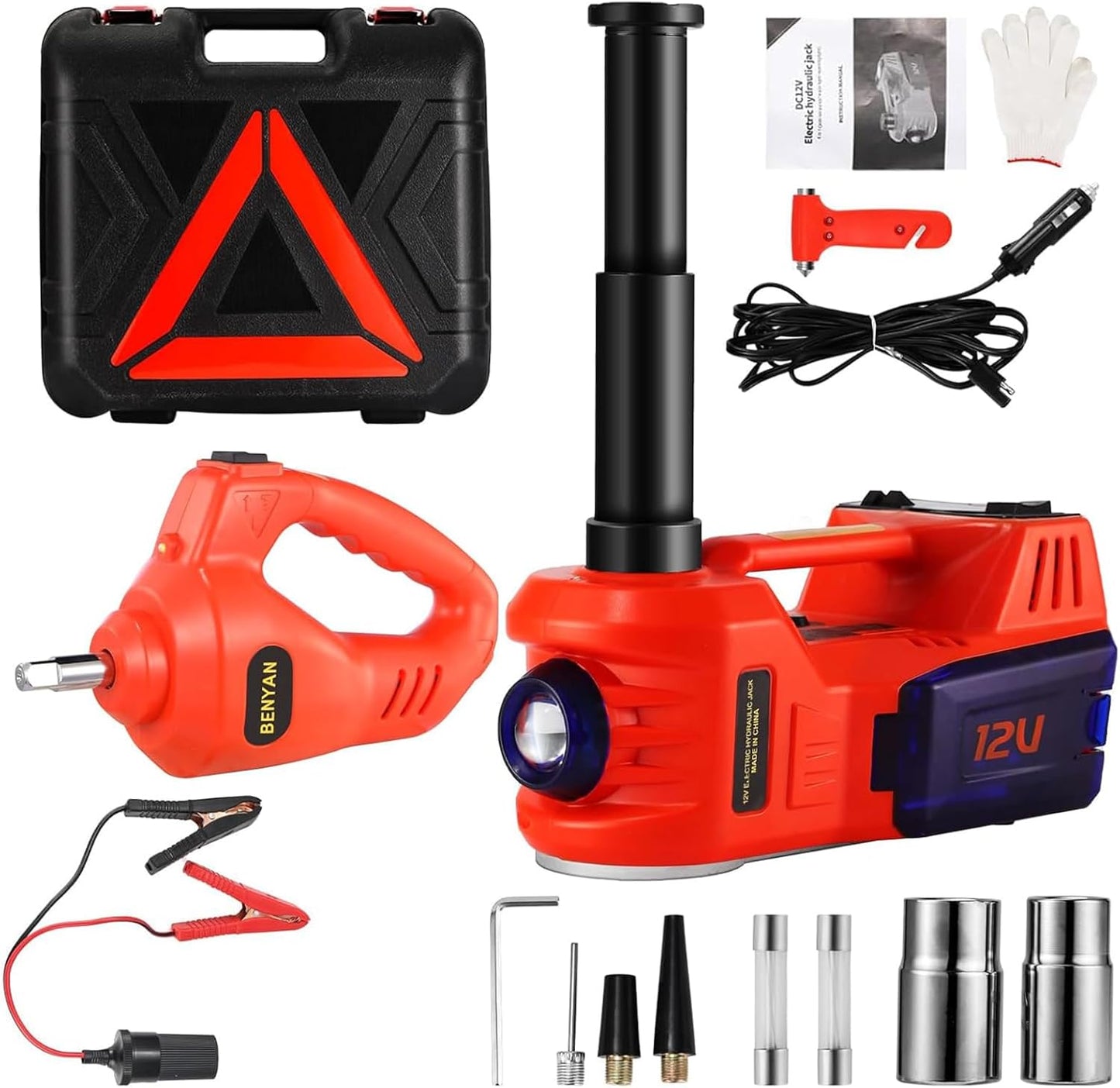 Electric Car Jack Kit 5 Ton with Impact Wrench and Inflator