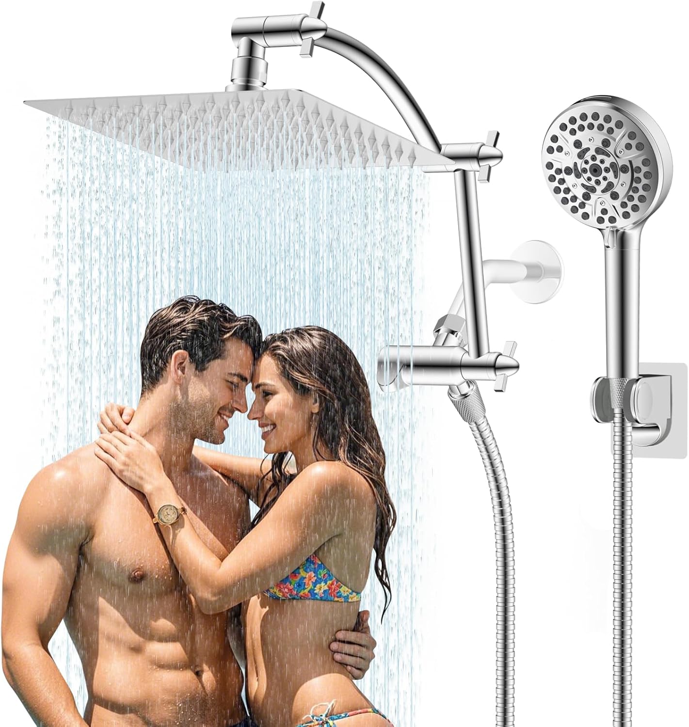 Hibbent All Metal Shower Head Combo with Adjustable Extension Arm