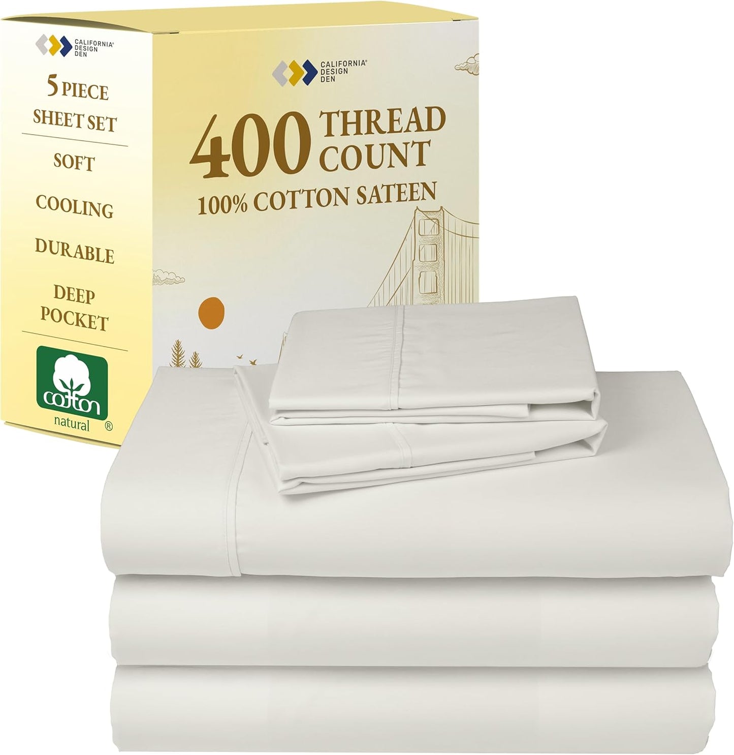 California Design Den Split King Sheets Set - Soft 400 Thread Count