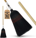 Handmade Amish Corn Broom with Wooden Handle for Heavy Duty Use